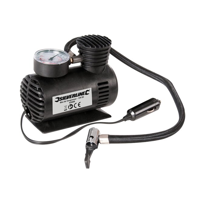 Silverline Mini luchtcompressor - 12V DC - 17 bar - 460 mm slang - 2,8 m kabel