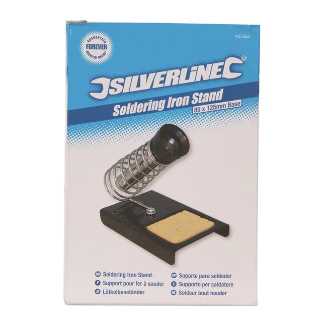 Silverline Soldeerbouthouder - metalen basis - versterkte veerhouder, inclusief reinigingsspons - 85 x 125 mm - voor soldeerwerk