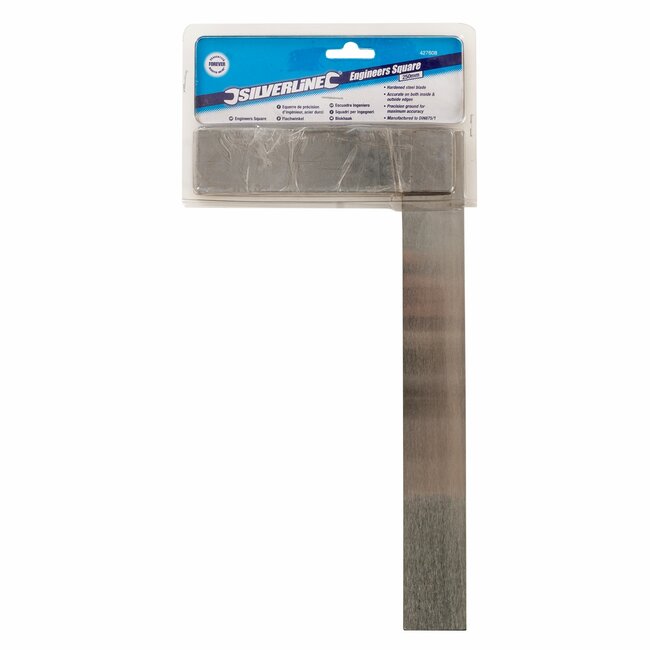 Silverline winkelhaak blokhaak - 250 mm - gehard roestvrij staal - nauwkeurig 90 graden meten - zilver - voor timmerwerk
