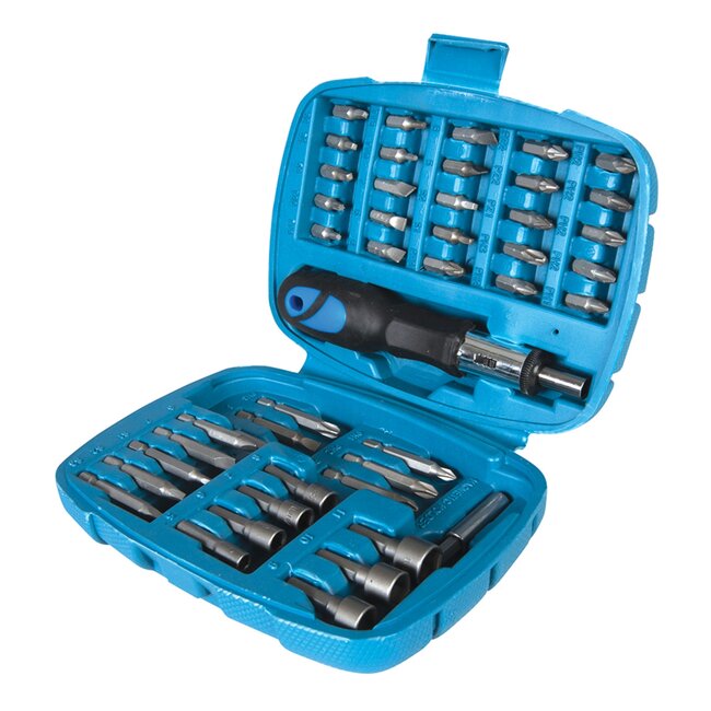 Silverline Ratelschroevendraaier set - 45-delig - Soft-grip handvat - Dubbele rotatierichting - Compacte koffer