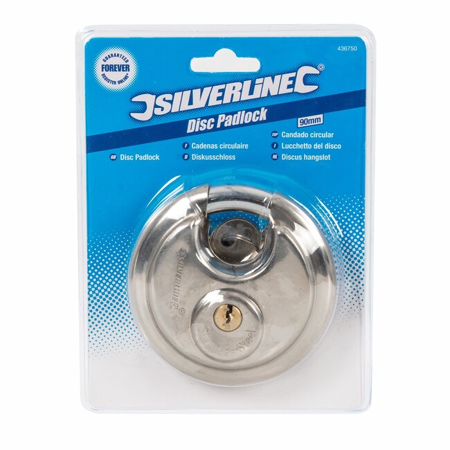 Silverline Discus hangslot - rvs, geharde beugel - diefstalbeveiliging - 90 mm - zilverkleurig - voor aanhanger en dissel