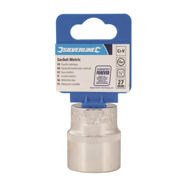 Silverline Dopsleuteldop 12-punts dubbel-zeskant 27 mm - chroom-vanadiumstaal - zilver - corrosiebestendig voor bouten en moeren