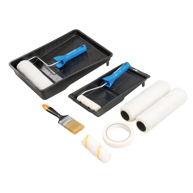 Silverline verfrollerset met kwast - kunststof en polyester - 10 cm en 23 cm - meerkleurig - 11-delig - voor glad tot licht ruw