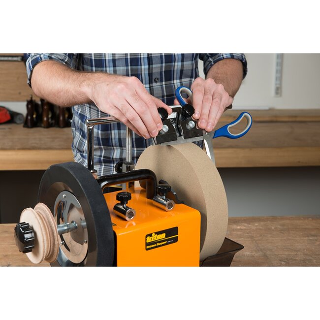 Triton dubbele schaarklem voor tafelslijpmachine met bladvergrendeling - slijpen van scharen en tuinscharen