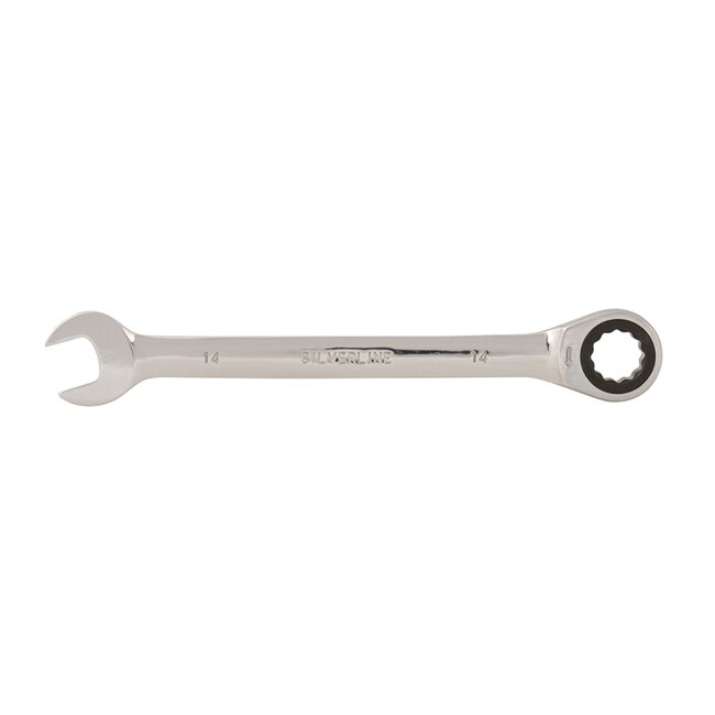 Silverline Steek-ringratelsleutel 14 mm - chroom-vanadiumstaal - 5 graden ratelactie - hoogglans chroom - voor krappe ruimtes