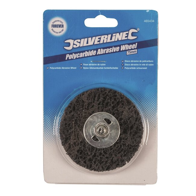 Silverline Schuurwiel - siliciumcarbide op nylon gaas - roest- en verfverwijdering - Ø 75 mm - schacht 6,35 mm - metaal en steen