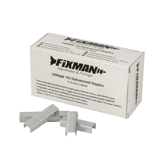 Fixman 10J Gegalvaniseerde Nietjes - 11.2 x 8 x 1.16 mm - 5000 stuks