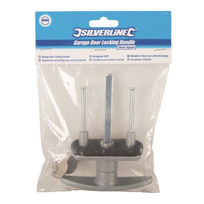 Silverline Garagedeur slotgreep - zinklegering - vierkant, roestwerend, met sleutel - 75 mm - zilverkleurig - voor garagedeuren