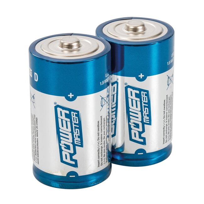 Powermaster D-batterijen (LR20) - alkalisch - 1,5 V 14.500 mAh - 2 stuks - energie voor zaklampen, speelgoed en toetsenborden