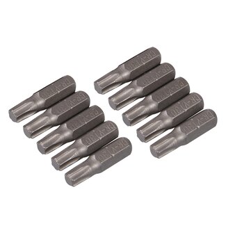 Silverline torx schroefbits T30 - chroom-vanadiumstaal - 25 mm - staalgrijs - 10 stuks - zeskantschacht voor montage en reparatie