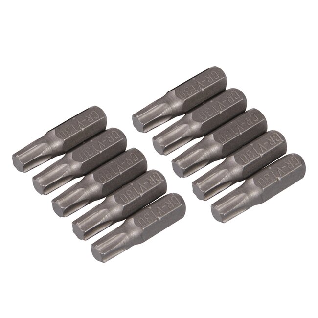 Silverline torx schroefbits T30 - chroom-vanadiumstaal - 25 mm - staalgrijs - 10 stuks - zeskantschacht voor montage en reparatie