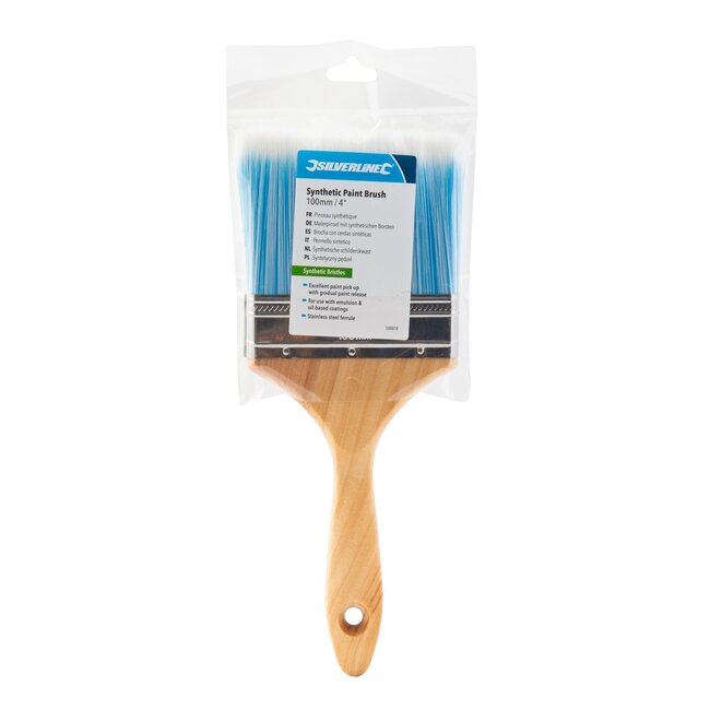 Silverline Schilderskwast - synthetische haren en rvs - 100 mm - houtkleur - voor nauwkeurig werk met watergedragen verf en beits