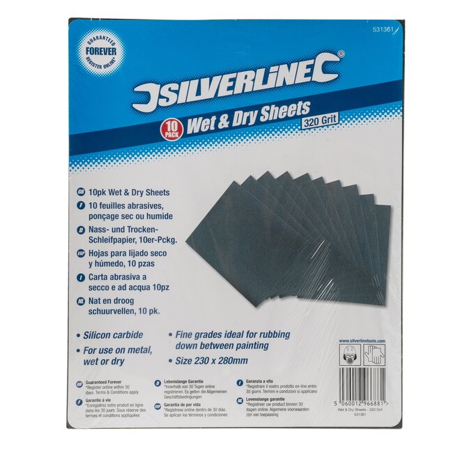 Silverline Schuurpapier nat en droog - siliciumcarbide op latex drager - 230 x 280 mm - zwart - korrel 320 - 10 stuks - metaal