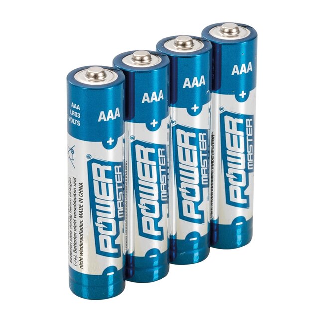 Powermaster AAA batterijen - alkaline - milieubewust 0% zware metalen - 1,5 V 1120 mAh - 4 stuks - voor afstandsbedieningen