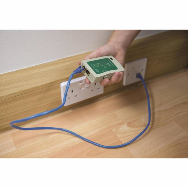 Silverline kabeltester voor RJ11/RJ12/RJ45 - twee teststanden - hoofd- en afstandsunit - 9V batterij - foutindicatie