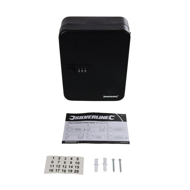 Silverline sleutelkluis - staal - 3-cijferig cijferslot voor 20 sleutels - 20 x 16 x 7.5 cm - grijs - muurmontage