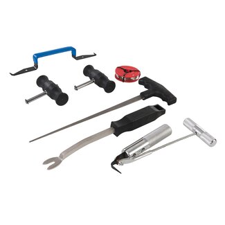 Silverline Compacte autoruitdemontageset - 7-delig - Versterkte handgrepen - Roestbestendig - Inclusief snijdraad en koudmes Silverline Compacte autoruitdemontageset - 7-delig - Versterkte handgrepen - Roestbestendig - Inclusief snijdraad en koudmes