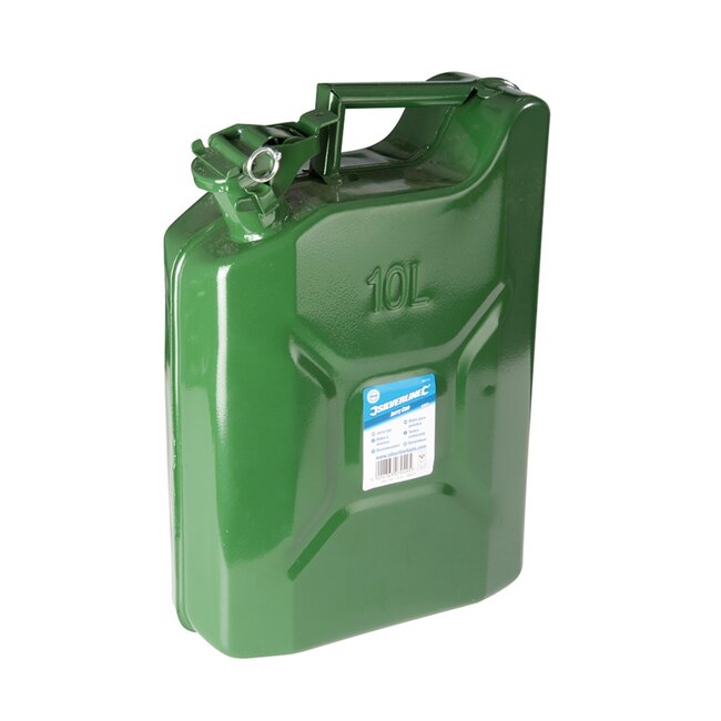 Silverline brandstof jerrycan - metaal - 10 liter - groen - lekvrije bajonetsluiting, VN-gekeurd - voor auto en werkplaats