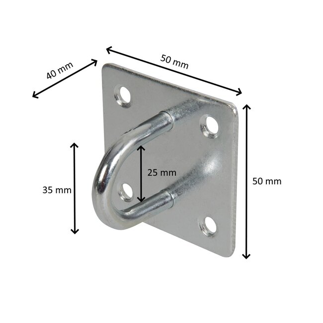 Fixman oogplaat verzinkt staal - ankerpunt voor ketting en hangslot - 50 x 50 mm - zilvergrijs - muur/vloer - roestbestendig
