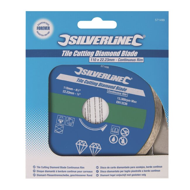 Silverline Diamant snijschijf - gesloten velg - diameter 11 cm - grijs - nat/droog slijpen - asgat 22,23 mm - tegels en natuursteen
