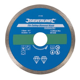 Silverline Diamant snijschijf - gesloten velg - diameter 11 cm - grijs - nat/droog slijpen - asgat 22,23 mm - tegels en natuursteen