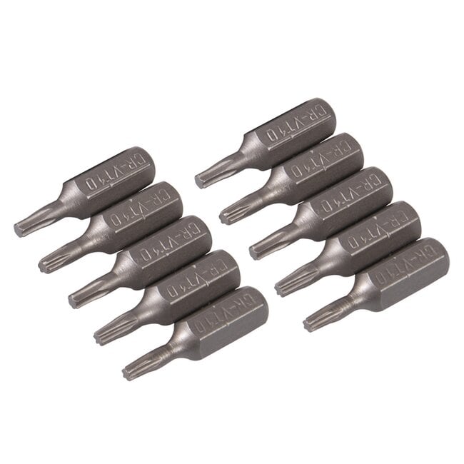 Silverline schroefbits torx T10 - 25 mm - chroom-vanadiumstaal - gehard, 1/4 inch zeskantschacht - 10 stuks - precisiewerk