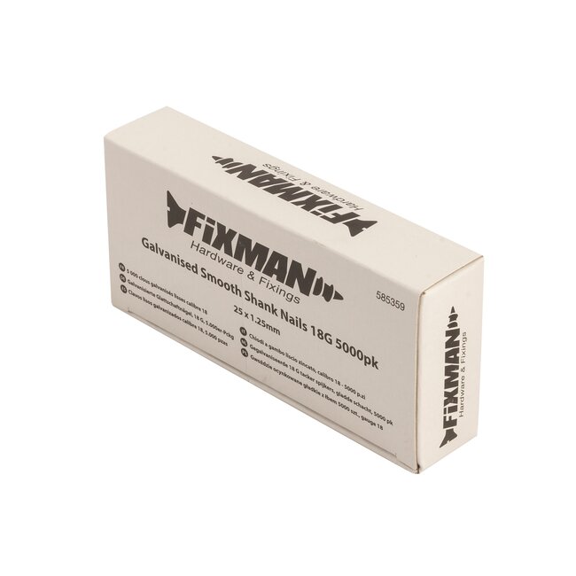 Fixman Gegalvaniseerde tacker spijkers - 18 gauge - gladde schacht - 25 mm - 5000 stuks