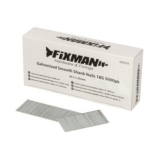 Fixman Gegalvaniseerde 18 Gauge - Tacker Spijkers - Gladde Schacht - 25 x 1.25 mm - 5000 stuks