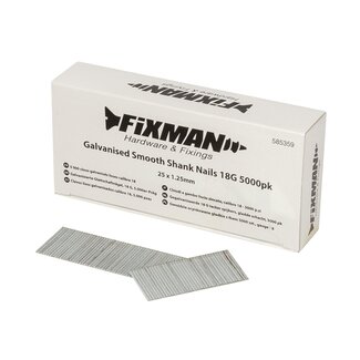 Fixman Gegalvaniseerde tacker spijkers - 18 gauge - gladde schacht - 25 mm - 5000 stuks