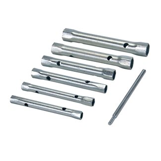 Silverline Pijpsleutelset metrisch - metaal - met wringstaaf - 8 tot 19 mm - staalgrijs - 6-delig - voor bouten en moeren
