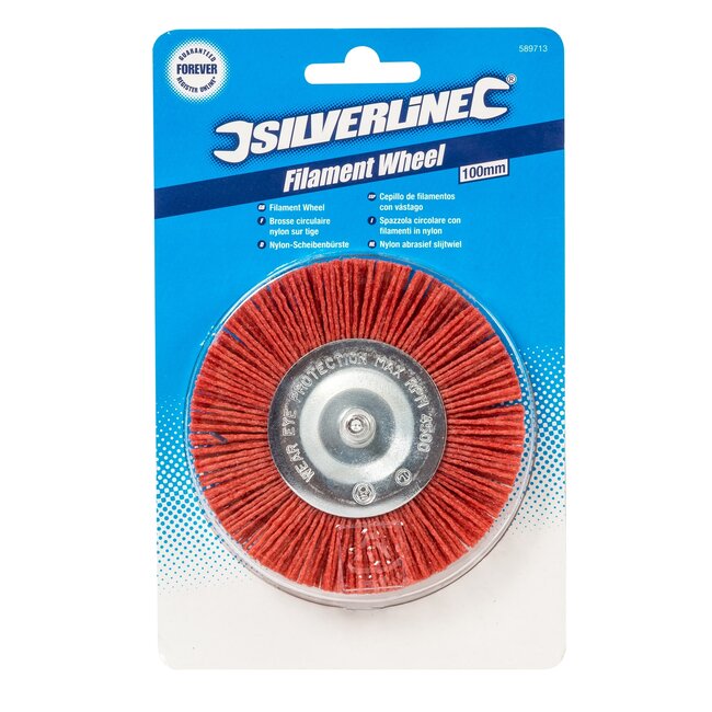 Silverline Schuurwiel op schacht - nylon - grove korrel - 100 mm - schacht 6 mm - ontbramen metaal en hout - vonkt niet
