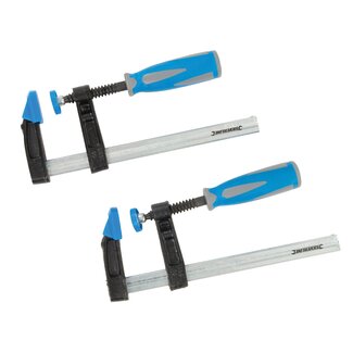 Silverline F-klemmen set - ijzeren kaken - soft-grip handvaten - 150 x 50 mm - 2-delig Silverline F-klemmen set - ijzeren kaken - soft-grip handvaten - 150 x 50 mm - 2-delig
