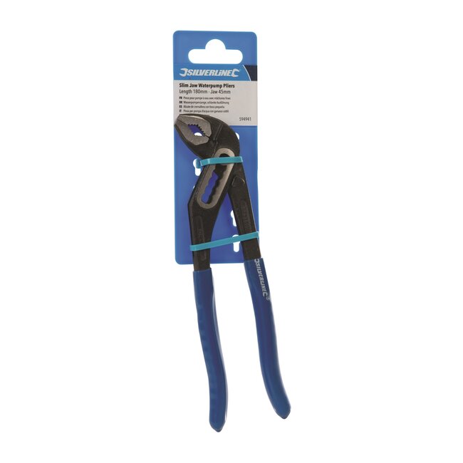 Silverline Waterpomptang - chroom-vanadiumstaal - smalle bek, 7 standen - 180 mm, bek 45 mm - voor krappe ruimtes