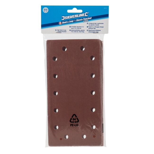 Silverline Klittenband schuurvellen - aluminiumoxide - geperforeerd - 115 x 230 mm - korrel 240 - 10 stuks - voor hout en metaal