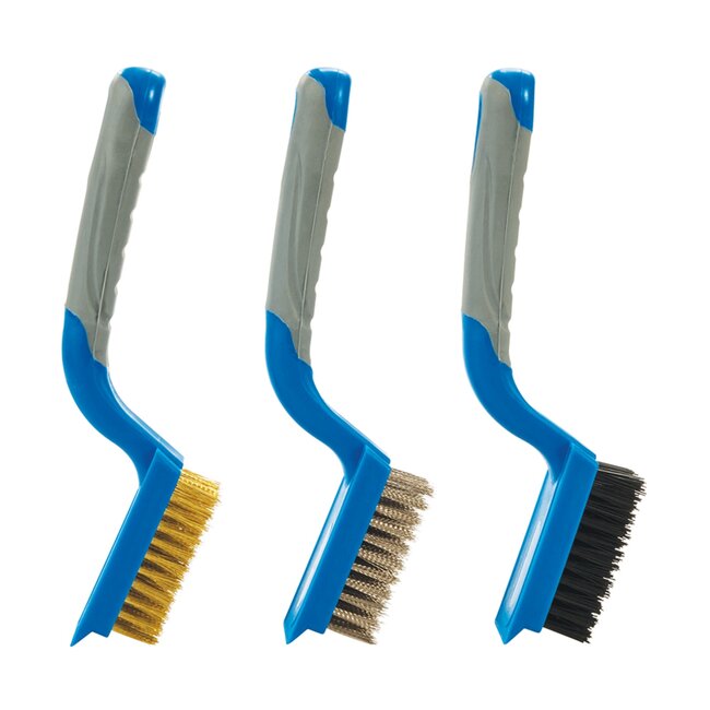 Silverline handborstelset 190 mm - nylon, messing en rvs - reinigen en roestverwijdering - meerkleurig - 3-delig - voor metaal