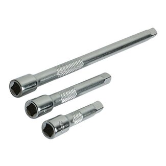 Silverline Ratelverlengstukken chroom-vanadium staal, 1/4 inch vierkante opname, 50-75-150 mm, zilver, 3-delig, voor krappe ruimtes