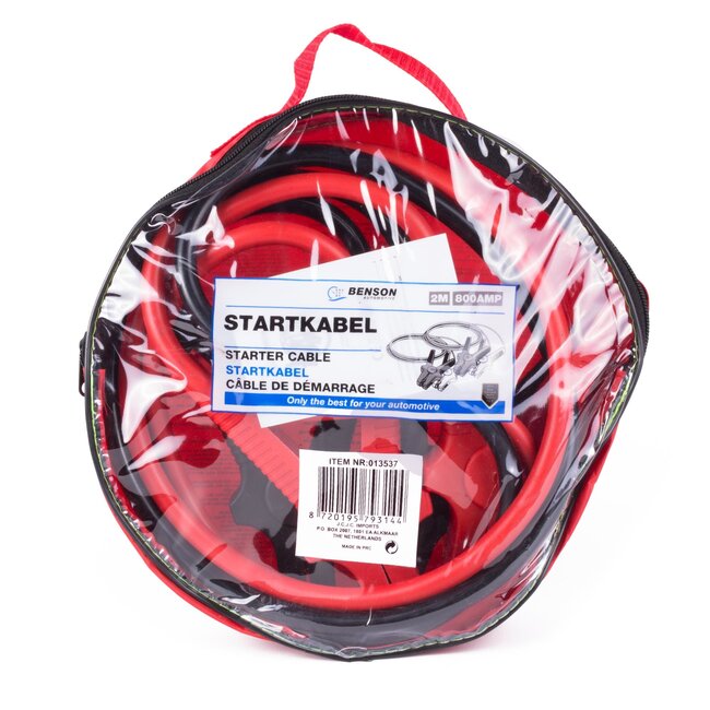 Benson Startkabels - Volledig geïsoleerde veerklemmen - 800 Ampère - 2 meter - Inclusief opbergtas