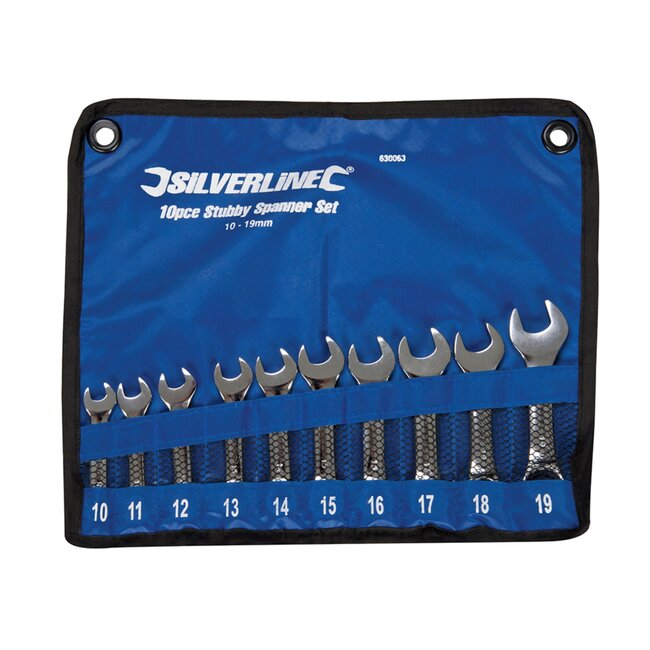 Silverline Steeksleutelset - 10 t/m 19 mm - 10-delig - Gehard Chroom Vanadium - Inclusief Nylon Etui
