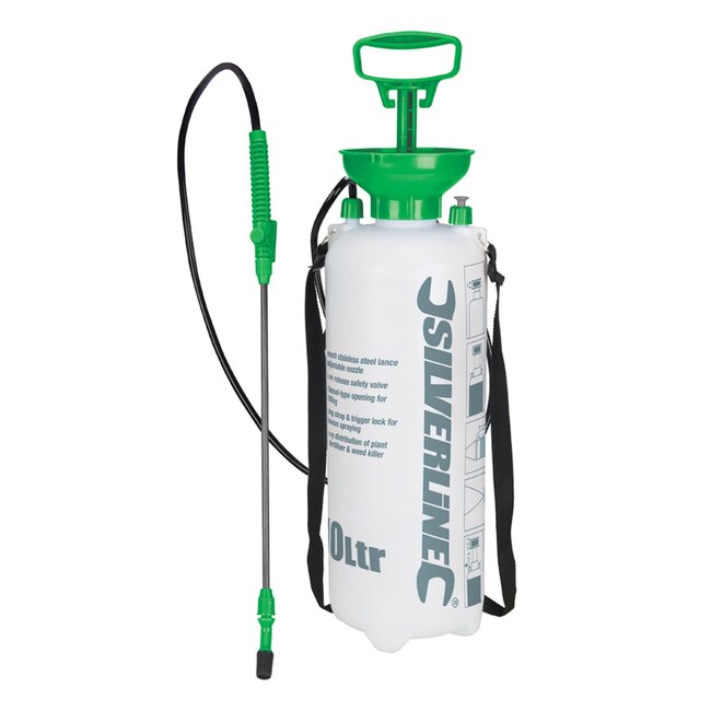 Silverline Drukspuit - kunststof - hogedruk, rvs verstelbare lans - 10 liter - transparant - voor gazonvoeding, mest en onkruid