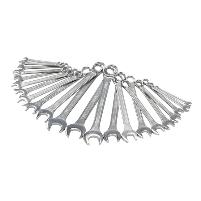 Silverline Steekringsleutelset - chroom-vanadium - voor los- en vastdraaien - 6 tot 22 mm - verchroomd - 22-delig - werkplaats