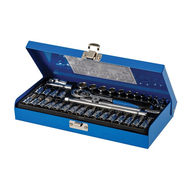 Silverline 38-delige dopsleutelset - metrisch - Torx, Inbus, PZ en sleuf - 4 tot 14 mm