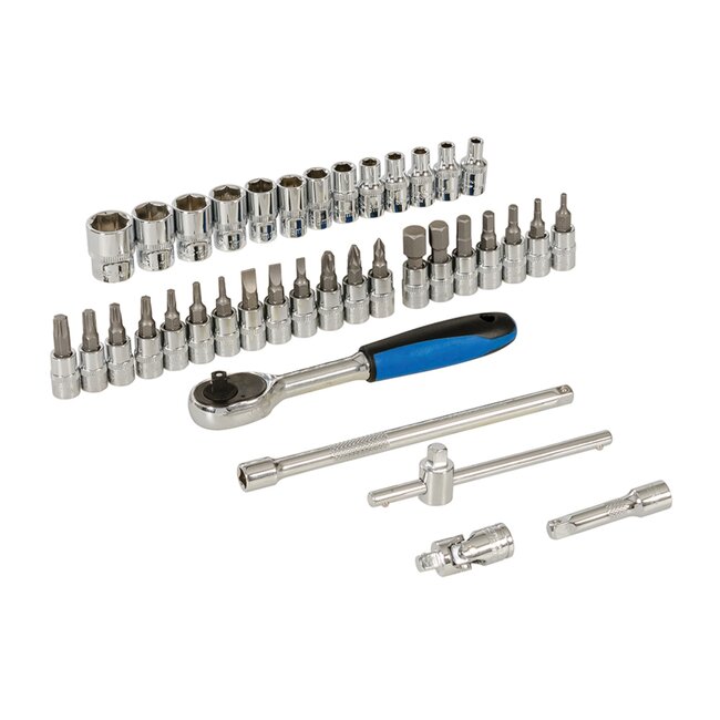 Silverline 38-delige dopsleutelset - metrisch - Torx, Inbus, PZ en sleuf - 4 tot 14 mm