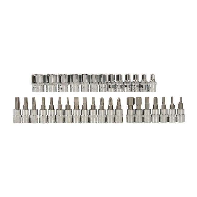 Silverline 38-delige dopsleutelset - metrisch - Torx, Inbus, PZ en sleuf - 4 tot 14 mm