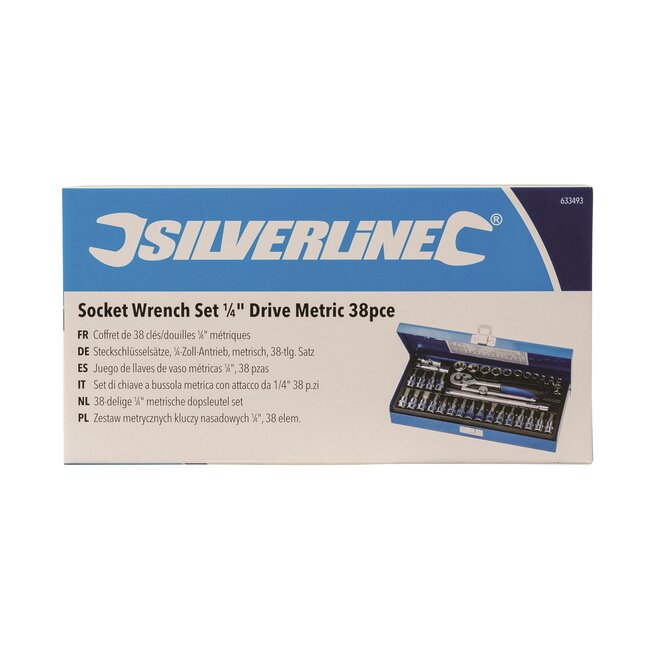Silverline 38-delige dopsleutelset - metrisch - Torx, Inbus, PZ en sleuf - 4 tot 14 mm