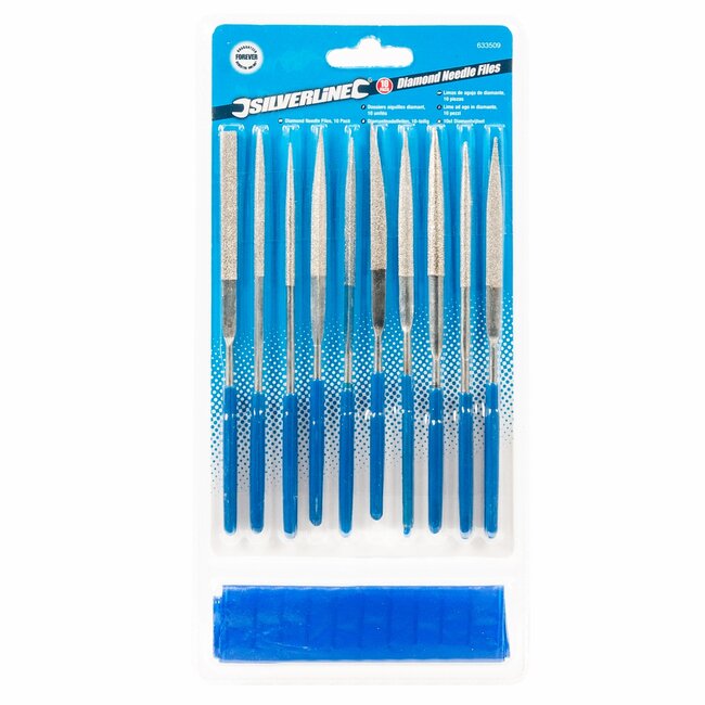 Silverline Naaldvijlenset - diamant - vijlen en ontbramen - 140 x 3 mm - 10-delig - met etui - voor hout en metaal
