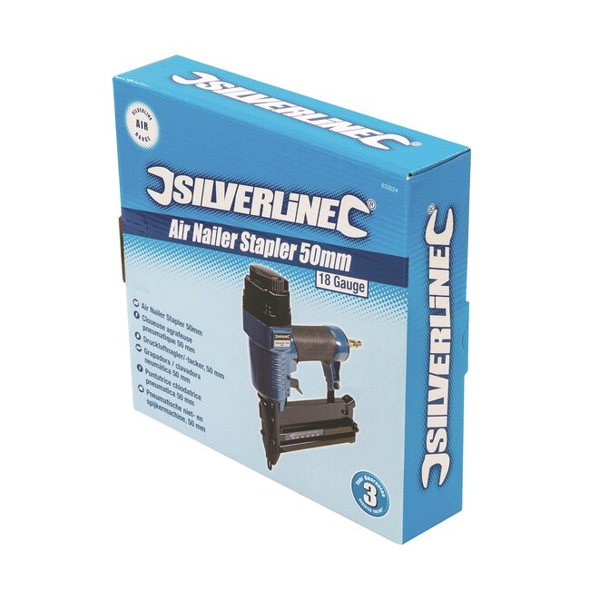 Silverline pneumatisch niet- en spijkerpistool - aluminium - 50 mm - softgrip en veiligheid - aluminiumkleur - bekleding en panelen