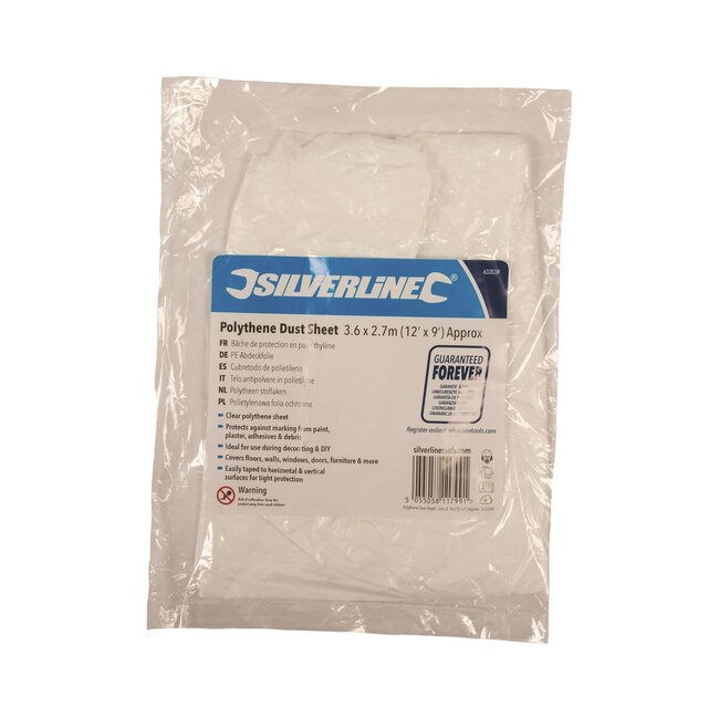Silverline Sterk doorzichtig stoflaken - 3.6 x 2.7 meter - polytheen - ideaal voor doe-het-zelf taken