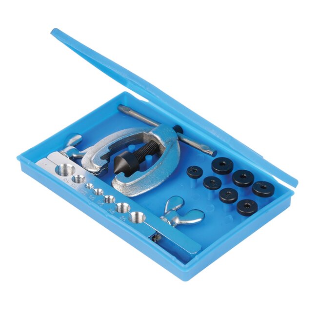 Silverline Buisflareset 45 graden dubbel - koolstofstaal, chroom - 3/16-5/8 inch - 7-delig - voor koperen en aluminium buizen