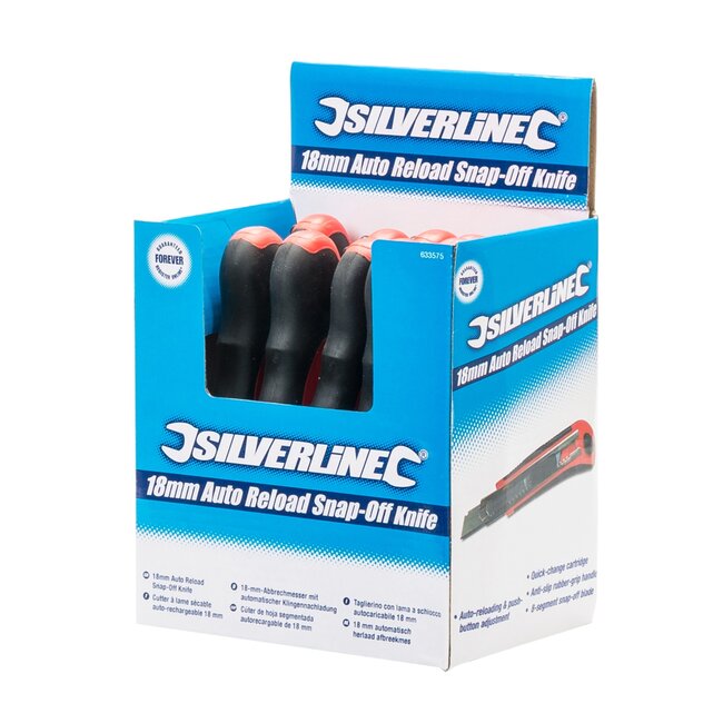 Silverline Afbreekmes - staal en rubber - automatisch herlaadbaar, antislip - 18 mm - zwart - 10 stuks - voor karton en tapijt