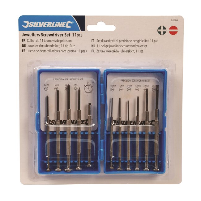 Silverline precisieschroevendraaierset - staal - draaibare dop en magneet - PH00-PH1 - staalgrijs - 11-delig - voor elektronica
